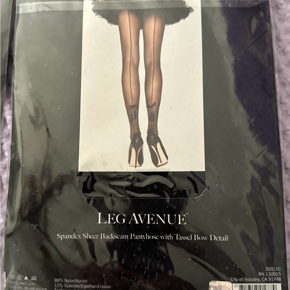 Leg Avenue Black Sheer Pantyhose with Back Seam Bow Detail